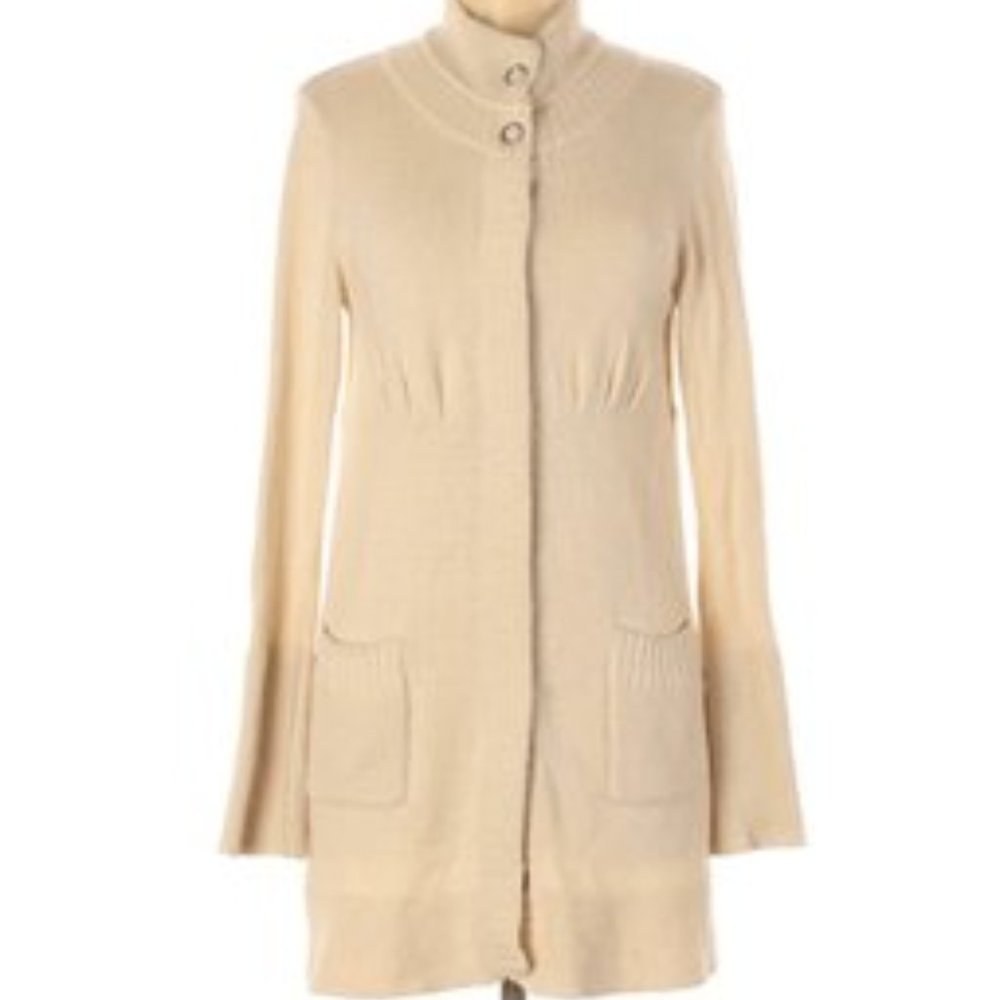 Athleta Sula Mock textured snap tunic sweater cardigan Sweater Beige Sz S
